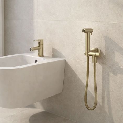 Idroscopino wc doccetta ottone portatile shutoff monogetto con leva ogomondo kit finitura- oro matt satinato tondo - confezione 1