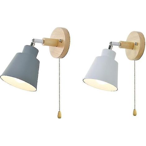 Applique murale nordique en bois, lampe de chevet, applique murale pour chambre ou couloir avec interrupteur à fermeture éclair, rotation libre (1/3)