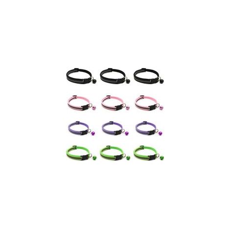 Lot de 12 colliers réfléchissants pour animaux de compagnie : rouge, jaune, vert, bleu, violet, noir, rose, vert clair, rose rouge, bleu ciel, orange et vert fluo. (1/5)