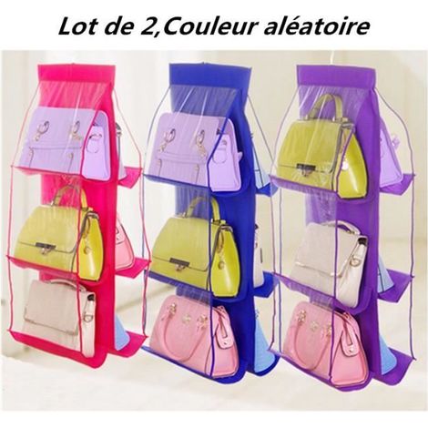 Sac de Rangement Suspendu - Non spécifié - Lot de 2 - 6 Pochettes - PVC Transparent - 35x35x90cm (1/4)