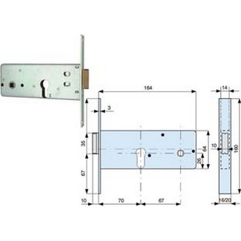 2PZ SERRATURA INFILARE FASCE CATEN. 1 MANDATA SCROCCO MM.64 H 283802 MM.70