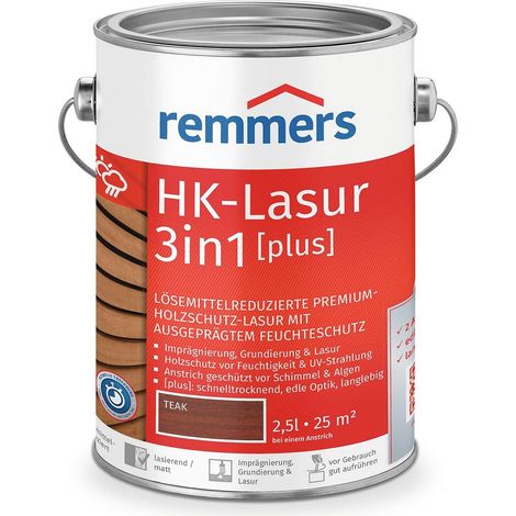 Remmers HK-Lasur 3in1 [plus] teak, matt, 2,5 Liter, Holzlasur, Premium Holzlasur außen, 3fach Holzschutz mit Imprägnierung + Grundierung + Lasur (1/5)