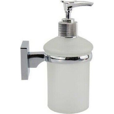 Trade Shop - Dispensador De Jabón Líquido De Cristal Satinado De Montaje En Pared Baño Cuadrado 59188 - (1/2)