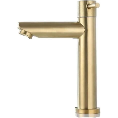Robinet de lavabo en or brossé, robinet d'eau froide simple en acier inoxydable, robinet de lavabo cascade pour salle de bain, accessoires  (or court) (1/5)