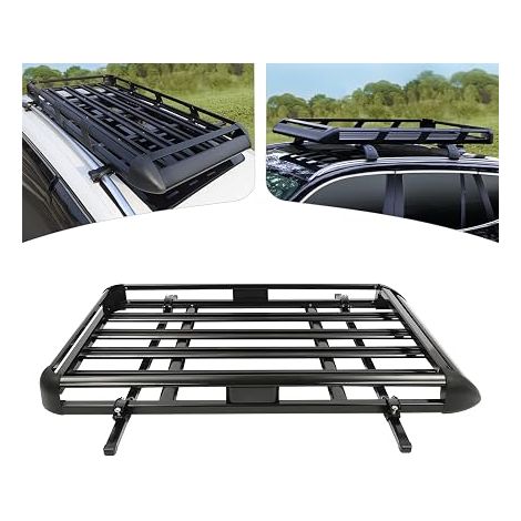 Barres de toit universelles en aluminium - Largeur réglable - Charge maximale 150 kg - Pour SUV, panier de toit, porte-cargaison - 140 x 100 cm - Noir (1/5)