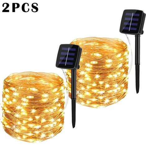 Guirlande lumineuse solaire LED (lot de 2, blanc chaud, 7 m, 50 LED) pour extérieur, jardin, guirlande féérique, guirlande lumineuse LED scintillante, étanche, décoration de Noël et de cour (1/5)