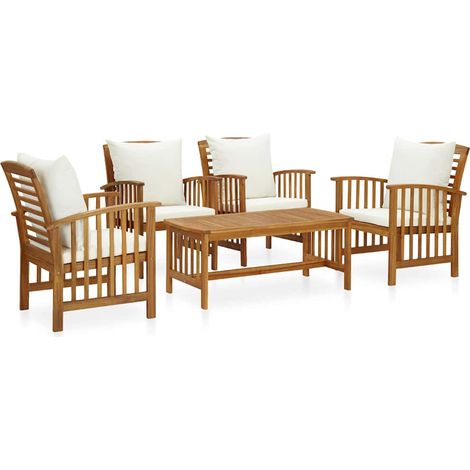 5-tlg. Garten-Lounge-Set mit Auflagen Massivholz Akazie vidaXL (1/5)