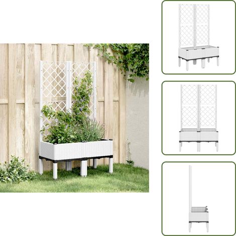 The Living Store Jardinière avec treillis blanc 80x40x142 cm PP - Jardinier - Pot Plante Grimpante - Pot Extérieur - Décoration Jardin - Bac Plantation (1/5)