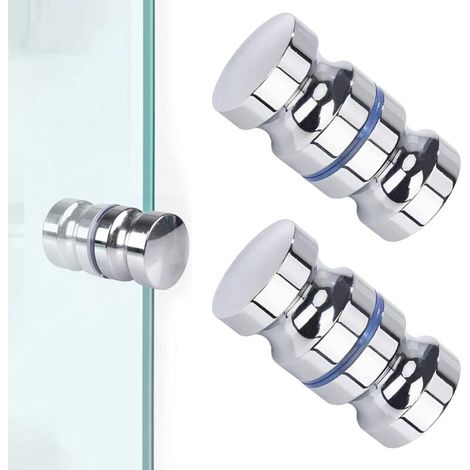 2 Pièces Bouton De Porte De Douche,Porte De Douche Ronde Bouton De Porte Inox Boutons De Douche Bouton De Porte De Douche Poignées De Porte Pour Salle De Bain Porte En Verre Porte Coulissante- (1/4)
