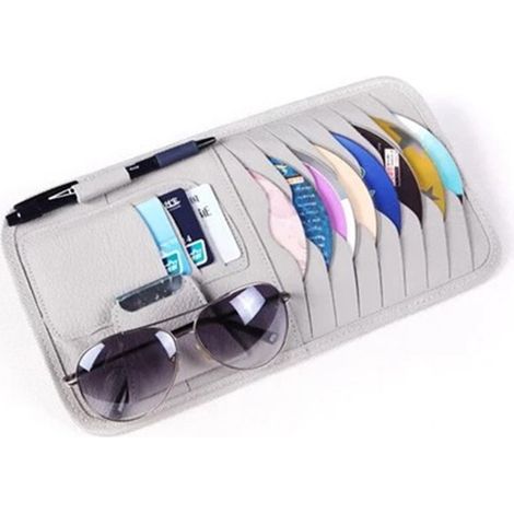 Sac Organisateur Pour Pare-Soleil De Voiture - Cuir Artificiel - 8 Pochettes Cd - 3 Pochettes Carte D'identité - Porte-Lunettes - 1 Bloc-Notes - Fixation Élastique - 1 Pièce (1/5)