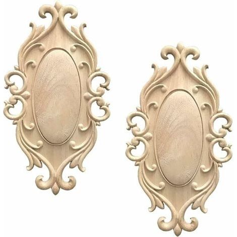 Moulure Decorative Bois 2 Pièces Ovale Non Peinte Decoratif Artisanat Bois Sculpte Decal pour Décoration Meuble de Cuisine Meubles READCLY (1/5)