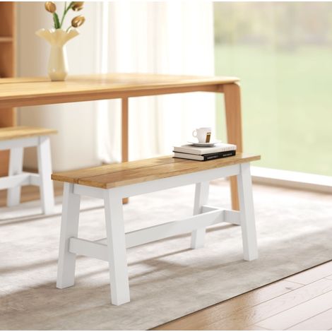 Panca 2 posti in legno effetto rovere, 95 x 30 x 45 cm, struttura bianca OKMYHOME (1/5)