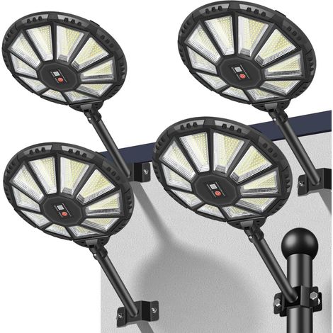 Lampadaire Solaire Exterieur, 590 LED Lampe Solaire avec Détecteur de Mouvement et Télécommande, 6500k Spot Solaires Puissant Projecteur Solaires Eclairage Exterieur (2 Pièces)