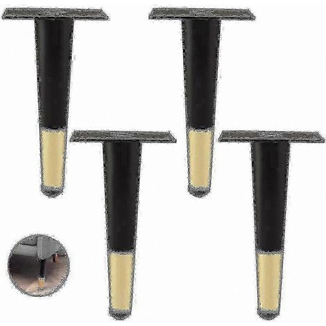 Ensemble de 4 pieds de meubles en métal, compatibles avec canapés, tables, armoires et tables de chevet, design moderne aux lignes droites, hauteur 25-26 pouces, noir et or 15 cm. (1/5)