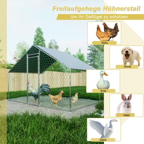 Enclos à volailles 3x2x2m, filet en acier avec portillon sécurisé, housse anti-pluie en polyéthylène, abri extérieur pour poules, lapins, rongeurs (1/5)