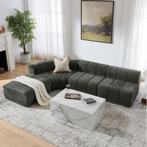 Sofá rinconera modular de 4 plazas en chenilla, módulos combinables, negro DESVIAE (1/5)