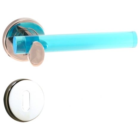 Ouvre&Déco – 1 poignée sur rosace VITAMINE droite sans trou, metal acrylique translucide bleu