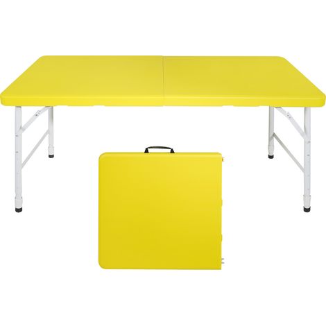 Table pliante réglable 125 cm avec poignée, hauteur ajustable, robuste et portable pour intérieur/extérieur, pique-nique, repas et réception, jaune - CHICFURN (1/5)