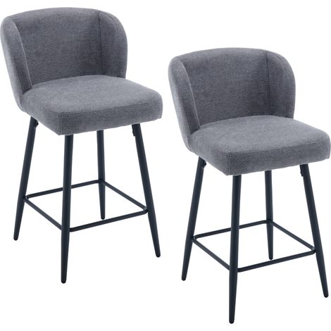 Bar Stools Set of 2 in Linen Upholstered Modern Counter Chairs with Comfty Backrest for Home Bar Restaurant, Gray, Wahson (1/5)