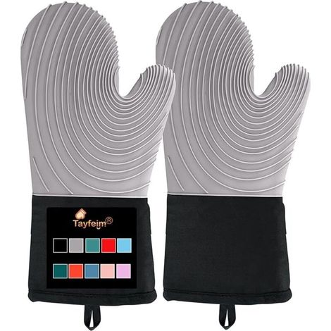 Gants De Cuisine - Silicone Alimentaire Haute Température 260 °C - Doublure Coton Épaisse - Antidérapants - Lavables En Machine - 34 X 18 Cm - Lot De 2 Paires (1/5)