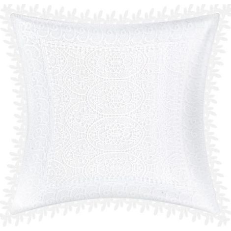 Housses de Coussin - AVIZAR - 45x45 cm - Bordure Dentelle - Élégance - Blanc (1/5)