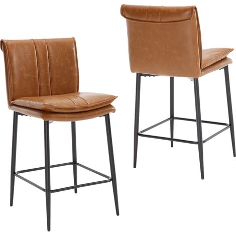 Wahson Bar Stools 2Pcs in PU Leather Modern Industrial Counter Chairs with Backrest for Kitchen Home Bar Restaurant, Brown (1/5)