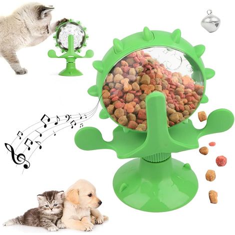 Jouet interactif pour chat rotatif, jouet pour chat moulin à vent, jouet pour chat d'intérieur, jouet interactif pour chat ventouse (roue d'argent - Vert) (1/5)