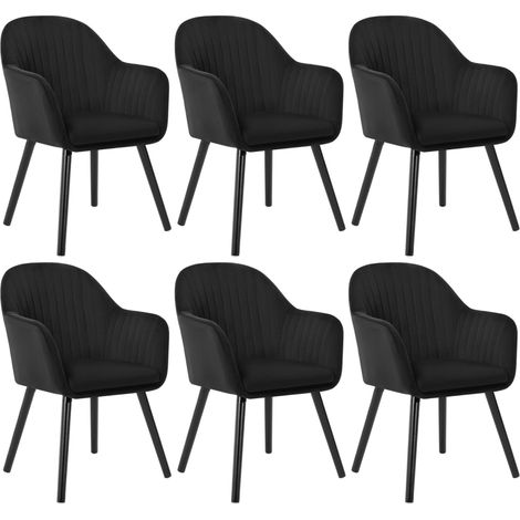 Woltu – Lot de 6 chaises de salle à manger – Assise en velours noir – Dossier incurvé et accoudoirs – Hauteur d'assise 44cm – Pour cuisine et salon