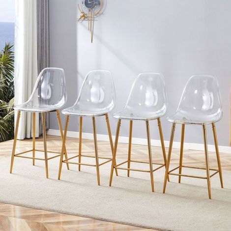 Chaise de Cuisine design moderne transparence structure métal finition argentée dorée et noire style design moderne usage bar (1/5)