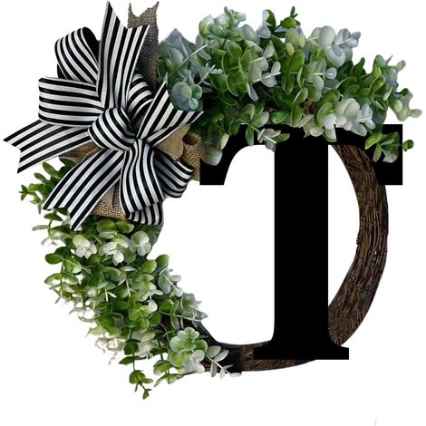 Wreath - Welcome Sign - Personalizable Family Name - Wooden Door Hanger For Front Door Wall Or Mantel - All Seasons Indoor Outdoor Use - 1 Piece (1/4)