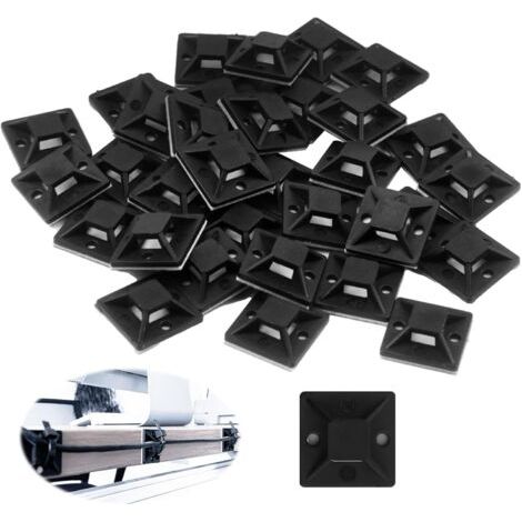 BUNTHAUS 100 Pièces Embases Adhésives pour Attaches de Câble, 23mm x 23mm, Support de Serre Câble Auto Adhésif en Plastique, Embase pour Collier de Serrage (1/5)