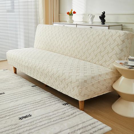 Housse sans accoudoir en jacquard extensible imperméable universelle, beige, 160-190cm (1/5)
