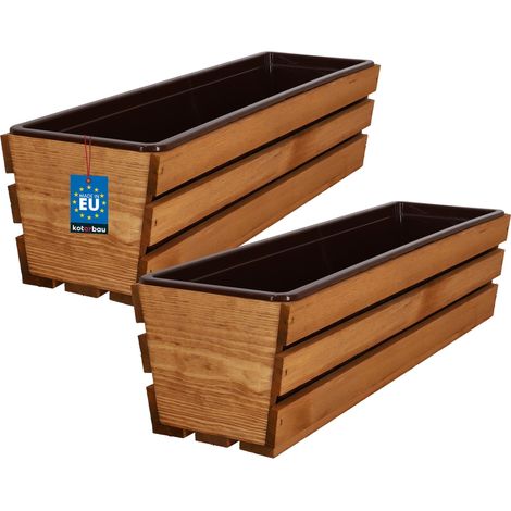 KOTARBAU® Lot de 2 Jardiniere Extérieur - Bac à Fleurs - avec Insert Plastique - Jardiniere Rectangulaire - 60x18x15 cm - pour Terrasse - Jardin - Décoration Extérieure - Chêne (1/4)