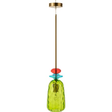 Suspension en verre vert design coloré pour salon moderne - Vert translucide accents colorés (1/4)