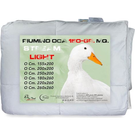 PIUMINO OCA Stream ESTIVO Leggero 150 GR. 80% PIUMA OCA 20% PIUMINO OCA Bicolore TRAPUNTA 1 PIAZZA e MEZZA CM. 220X260