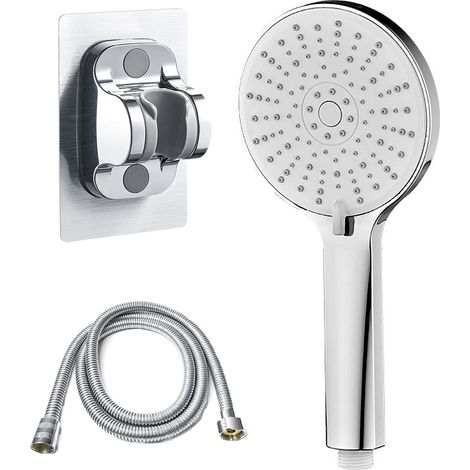 Handbrausekopf mit 12 cm großem Bedienfeld, 5 Strahlarten, inklusive bohrfreier Halterung und Brauseschlauch
