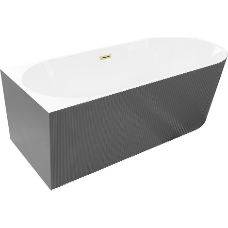 Mexen Silo freistehende Eckbadewanne links geriffelt 150 x 75 cm, weiß/grau, Überlauf gold gebürstet - 52891507562L-55 (1/5)