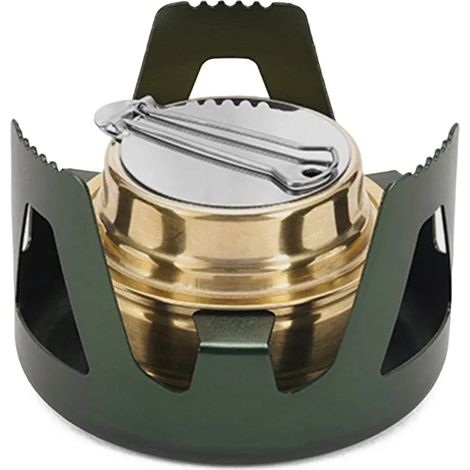 Réchaud à alcool miniature portable ultraléger en laiton pour le camping et les excursions en pleine nature. (1/5)