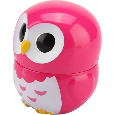Minuteur de cuisine manuel en forme de hibou mignon, horloge mécanique pour la cuisine à domicile (rose) (1/5)