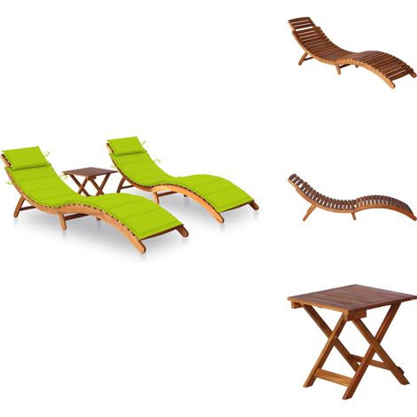 Chaises longues lot de 2 avec table et coussins Acacia solide - Chaise Longue - Transats - Mobilier De Jardin - Salon De Jardin - Jardin (1/5)