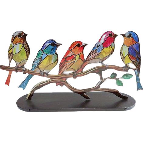 Oiseau En Métal Coloré - Décoration De Bureau Et Intérieur - Double Face - Figurine Sculptée Sur Branche - Lot De 1 (1/2)