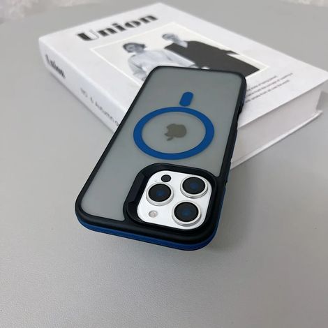 (iPhone 15 Pro, Bleu) Coque mate translucide antichoc pour iPhone avec prise en charge de la recharge sans fil MagSafe.