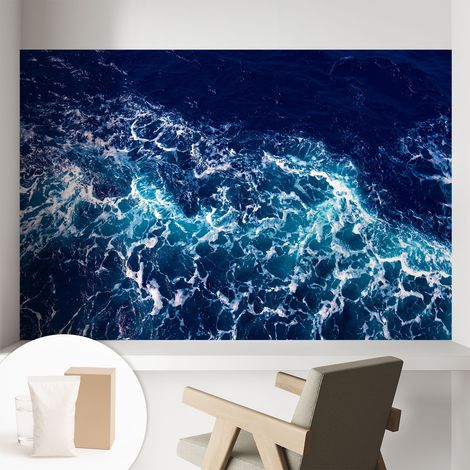 Papier peint intissé avec imprimé pour décoration intérieure pour rénovation a motif - Colle incluse gratuite Vagues marines 104x70 cm (1/5)