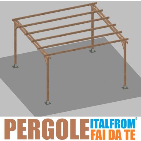 Pergola da Giardino in Legno di Pino Impregnato - mt 4 X 4 x 2,5h - con Supporti a Tassellare (1/3)