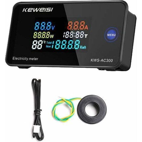 Indicatore di consumo energetico, misuratore digitale intelligente 50-300V, misuratore di corrente e tensione, trasformatore in contenitore KWS-AC300-100A. (1/4)