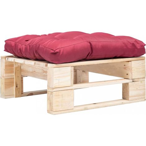 vidaXL Garden Pallet Ottoman with Red Cushion Natural Wood (45767+44653)