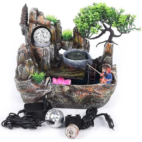 Fuente de cascada de mesa con rocalla, mini regalo artesanal de rocalla, fuente humidificadora atomizadora para decoración del hogar, oficina, dormitorio y estudio.