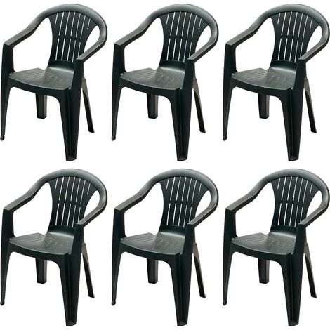 Sedia Da Giardino In Plastica Con Braccioli Impilabile - Set di 6 Sedie Per Esterno - Ratak - Verde (1/5)