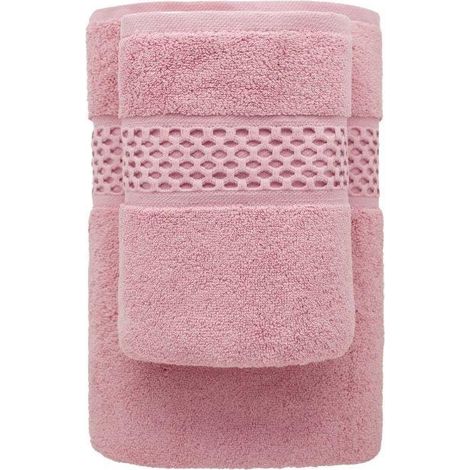 Asciugamano 50x90 Rete spesso rosa 100% cotone 650g morbido (1/4)