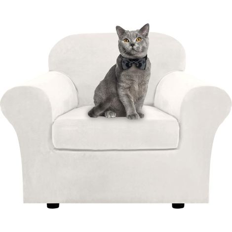 Soft stretch velvet sofa cover with separate cushion covers for 1, 2, 3 seater sofas with anti-slip strap for living room, bedroom (white, 1 seater) (1/5)